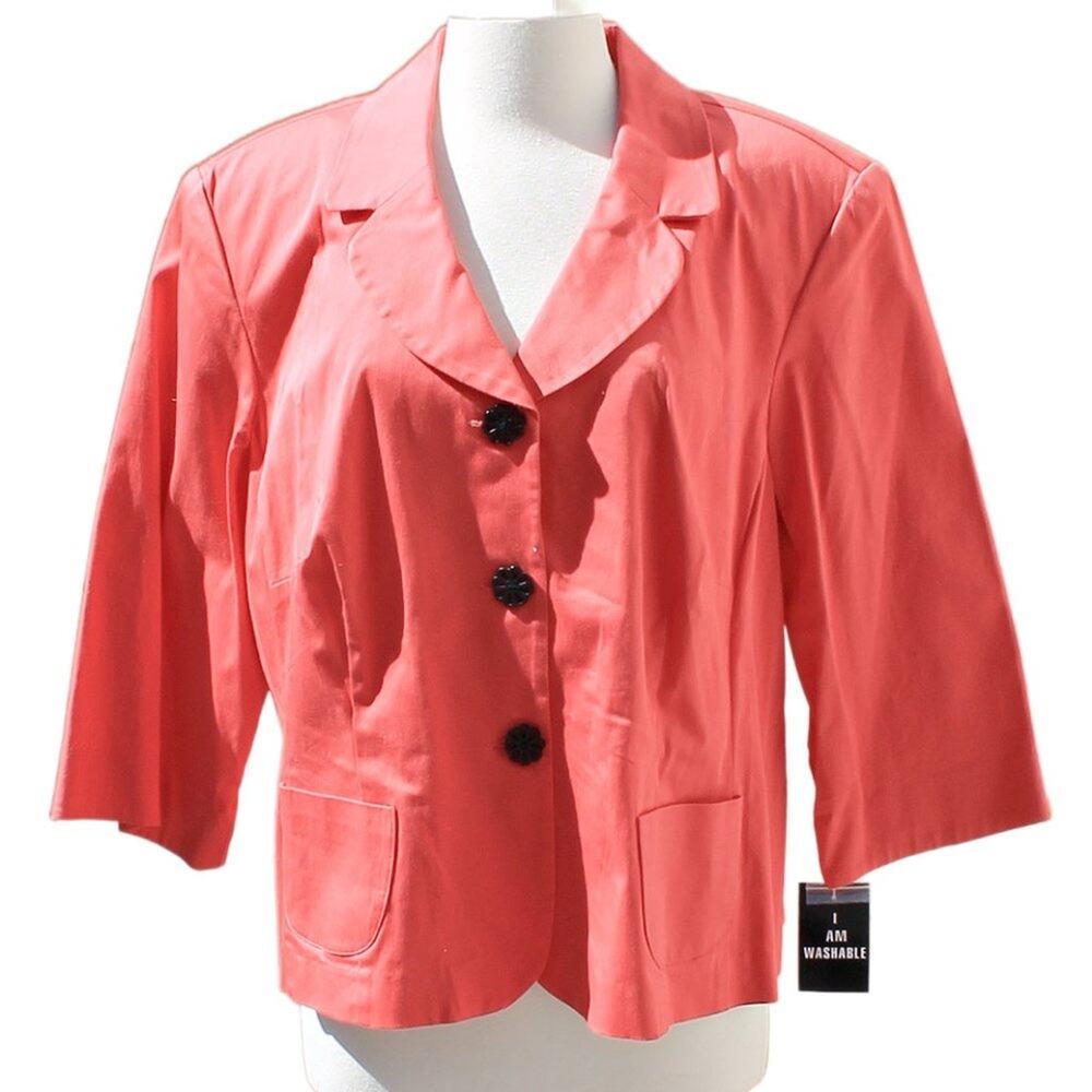 Sandra Darren Women's Cropped 3 Button Blazer Coral Scarlet Red Size 20W